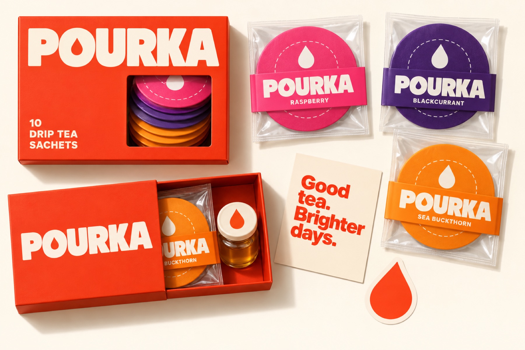 Линейка POURKA: коробки, саше трёх вкусов, подарочный набор с мёдом